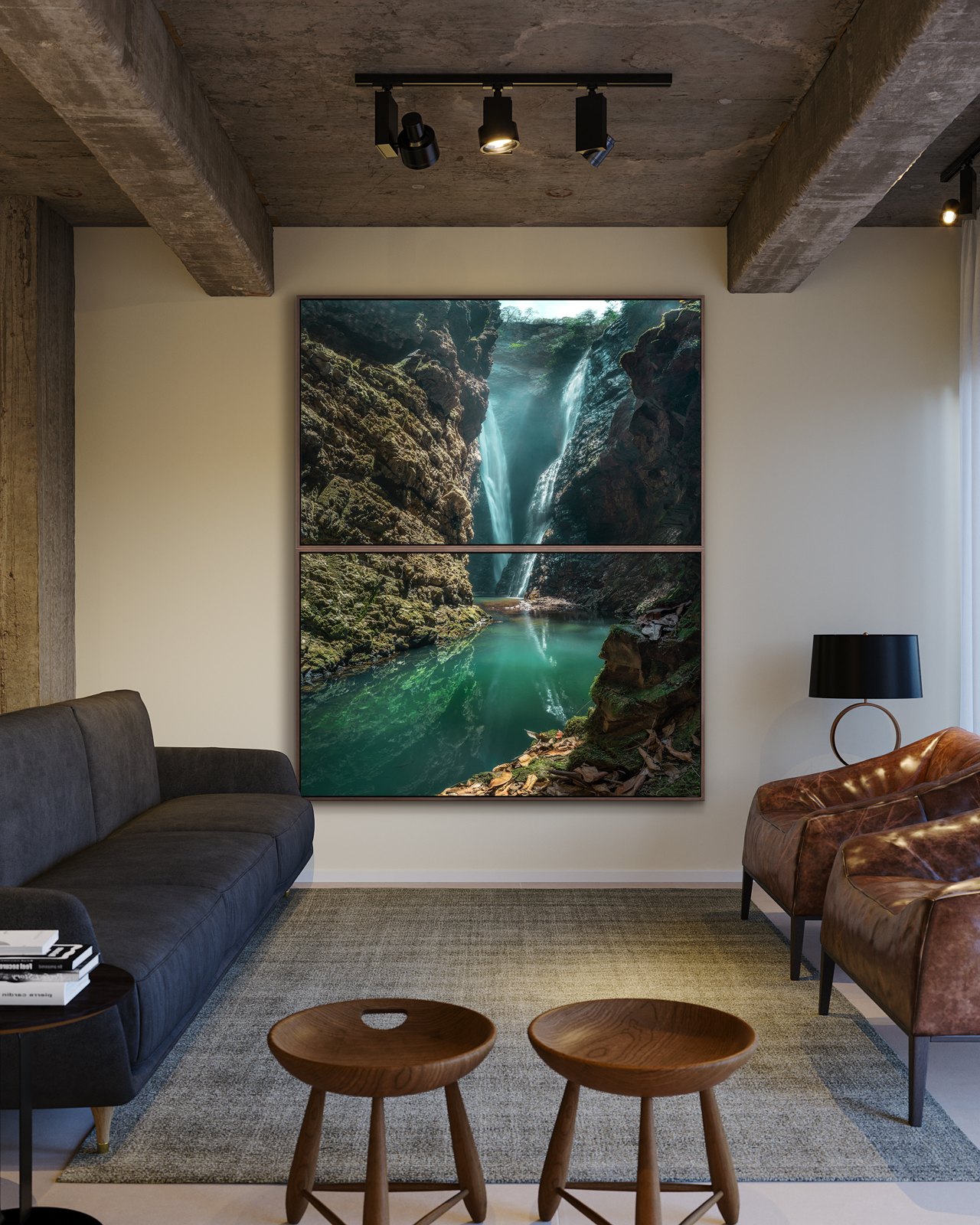 Simulação de Lucas Rabelo: Sala de estar · cachoeira